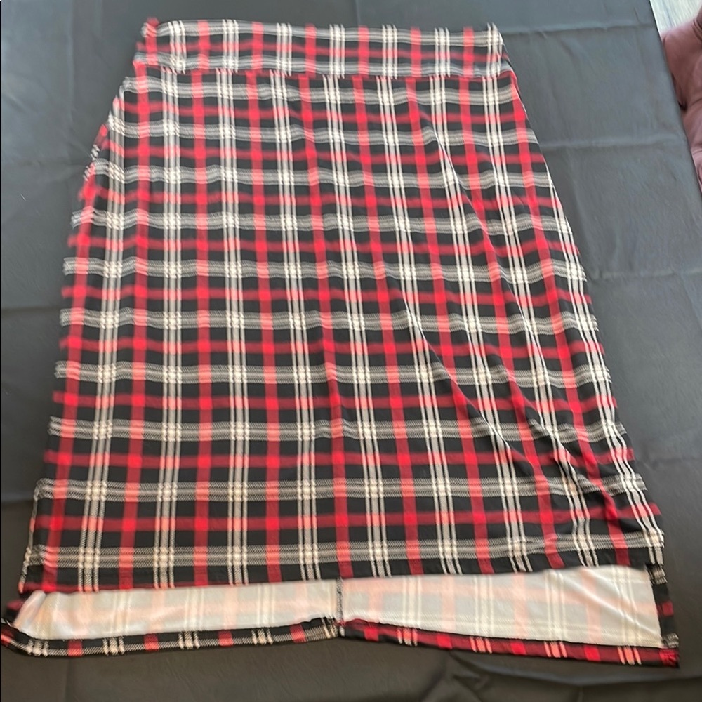 Piphany Red Black white plaid Midi Pencil Skirt for Work side splits
